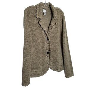 Chico's 2 Size L Cardigan Metallic Button Front Knit Sweater Blazer Taupe Dressy